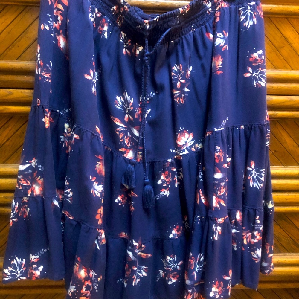 Blue and floral layered/ruffle skirt